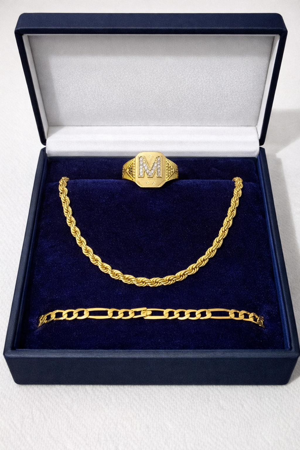 Gold-Plated Multi-Layer Chain, M Ring, Bracelet Combo