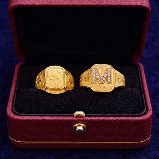 Gold plated Signet 2 Ring Combo Set