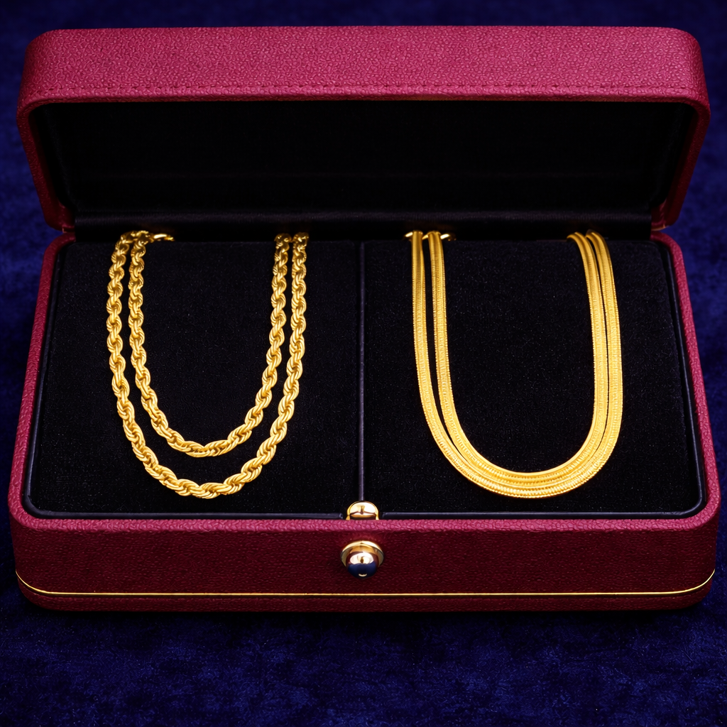 Gold plated Rope Chain & Flat Snake Chain Combo Set