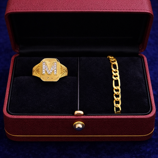 Gold Plated "M" Ring & Bracelet Combo Set