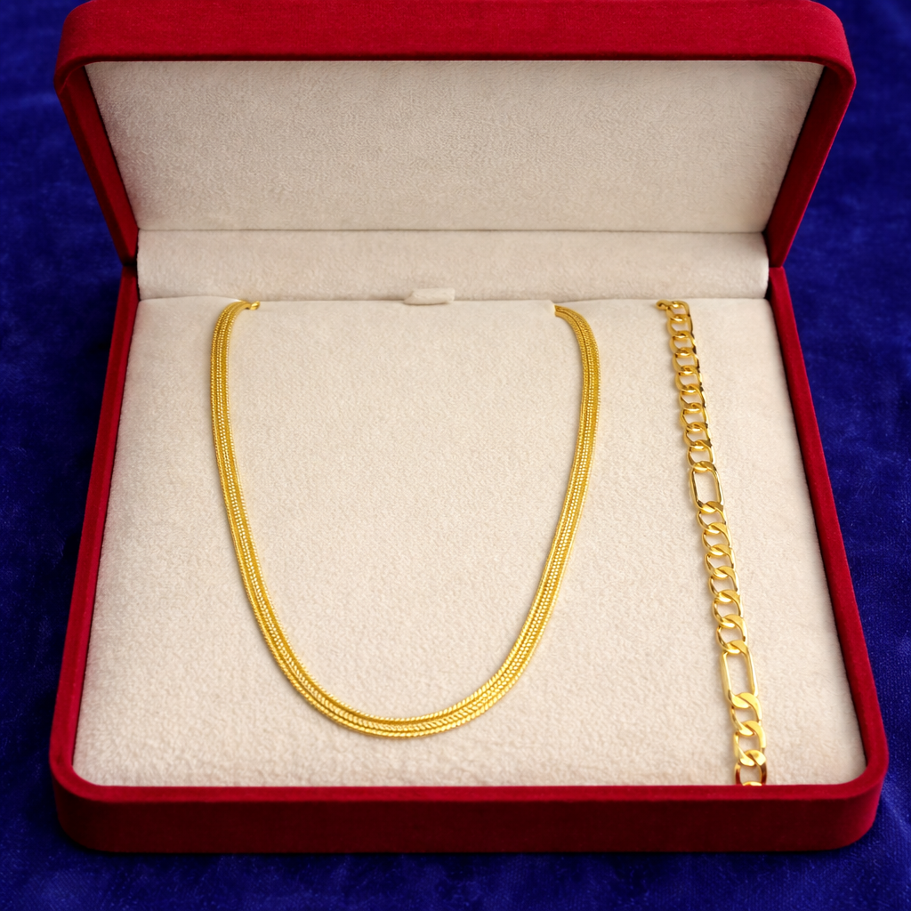 Gold plated Chain & Bracelet Combo Set