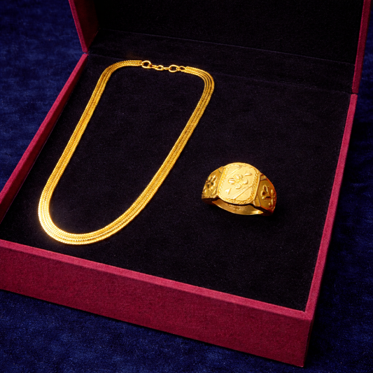 Gold plated Chain & Designer Ring Combo Set