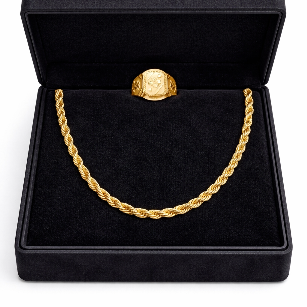 Gold plated Rope Chain & Signet Ring Combo
