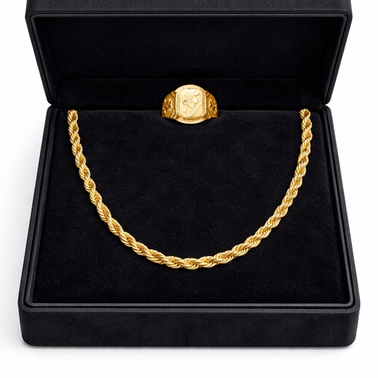 Gold plated Rope Chain & Signet Ring Combo
