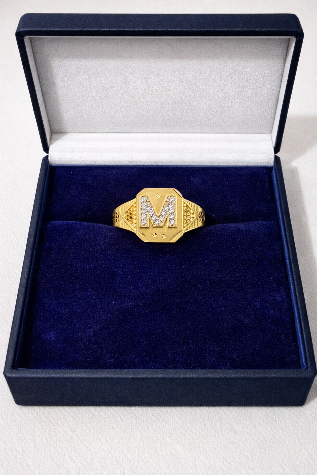 Gold plated Chain & “M” Initial Designer Ring Combo Set