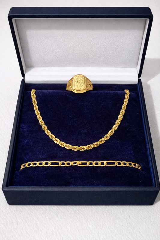 Gold-Plated Chain , Bracelet, Ring Combo