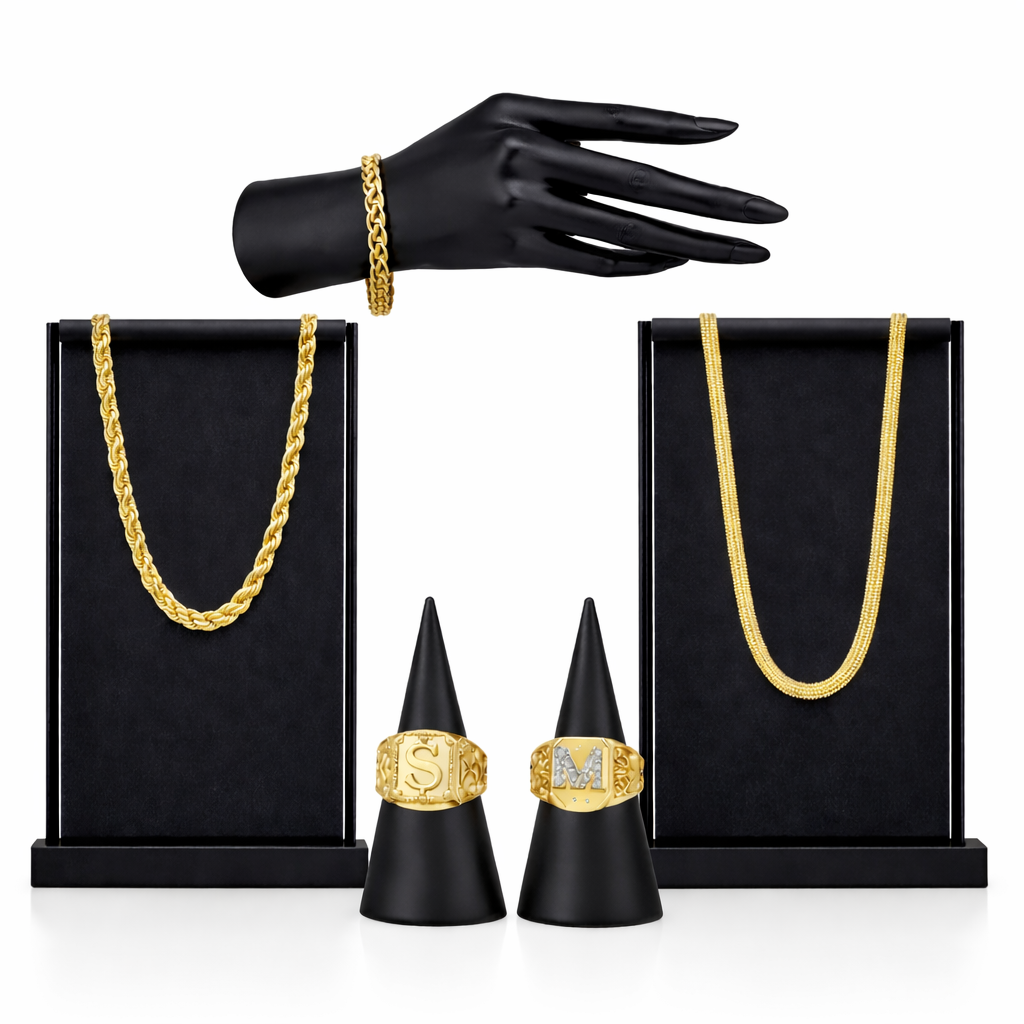 Gold-Plated Men’s Jewellery Combo | 2 Chains, 2 Rings & Bracelet
