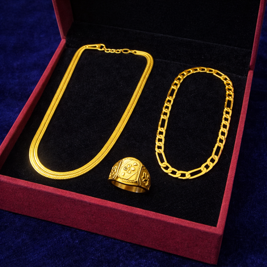 Gold plated Jewellery Combo Set – Chain, Ring & Bracelet