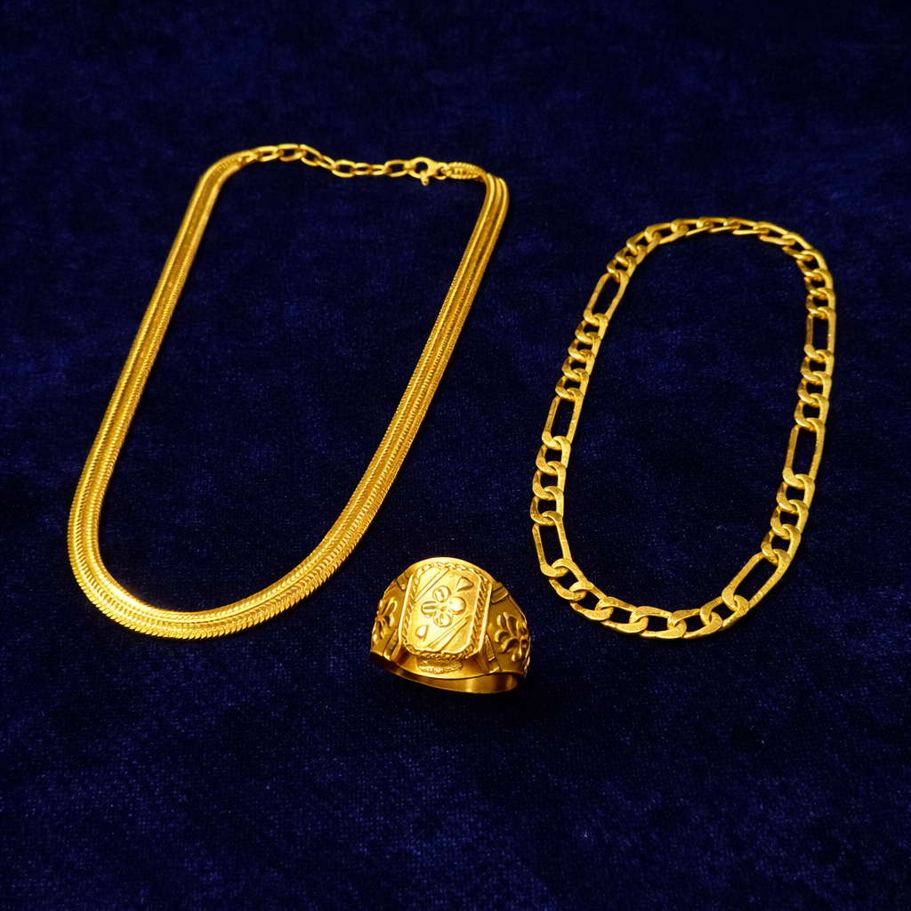 Gold plated Jewellery Combo Set – Chain, Ring & Bracelet